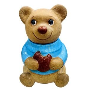 VTG~Metlox Pottery~Poppytail Line~ Blue Sweater Teddy Bear Ceramic Cookie Jar